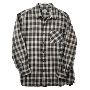 Carhartt Mens XXL Plaid Flannel Gray Brown Button-Up Long Sleeve Collar Shirt